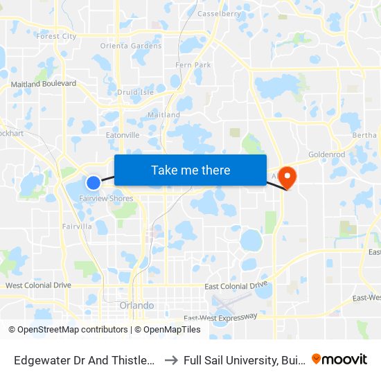Edgewater Dr And Thistledown Dr to Full Sail University, Building 3 map