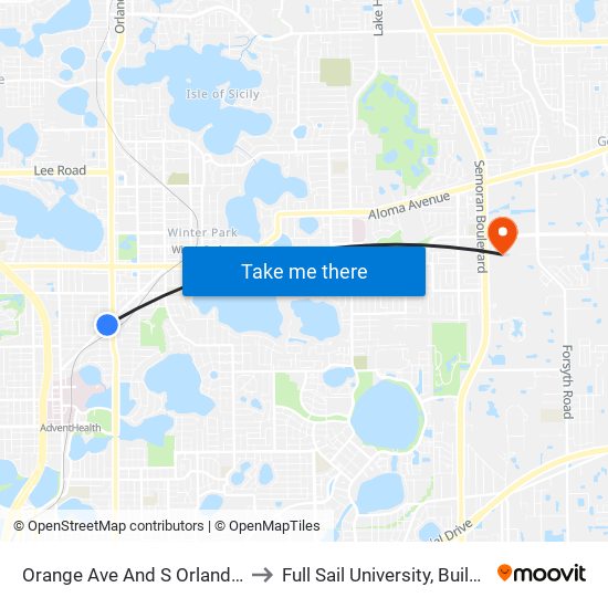 Orange Ave And S Orlando Ave to Full Sail University, Building 3 map