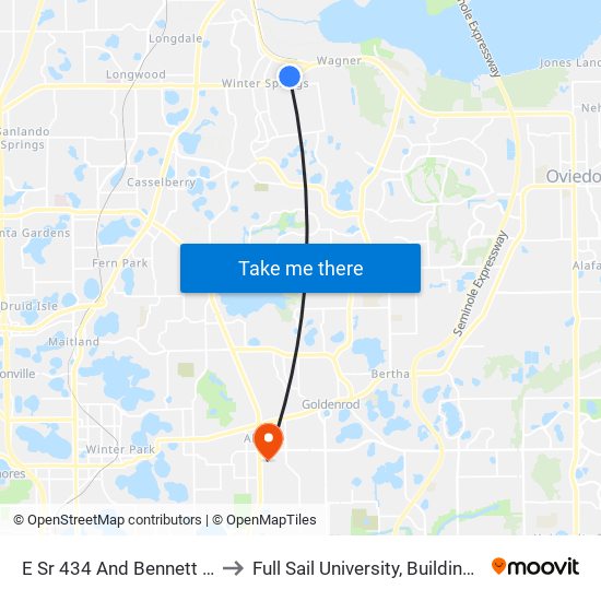 E Sr 434 And Bennett St to Full Sail University, Building 3 map