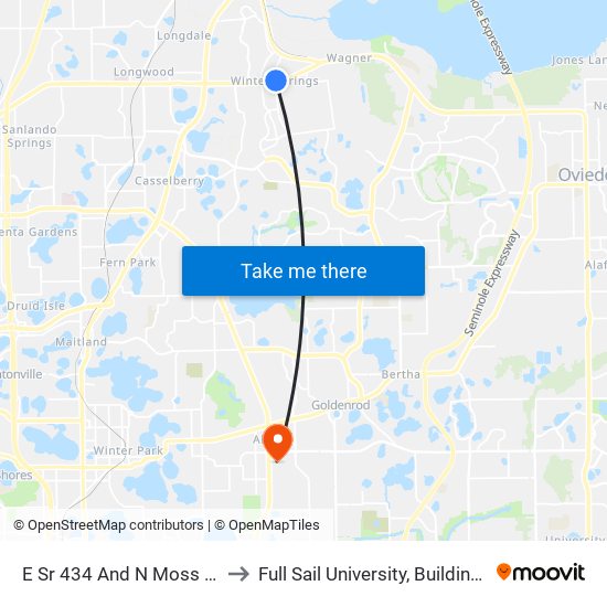 E Sr 434 And N Moss Rd to Full Sail University, Building 3 map