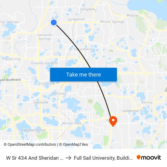 W Sr 434 And Sheridan Ave to Full Sail University, Building 3 map