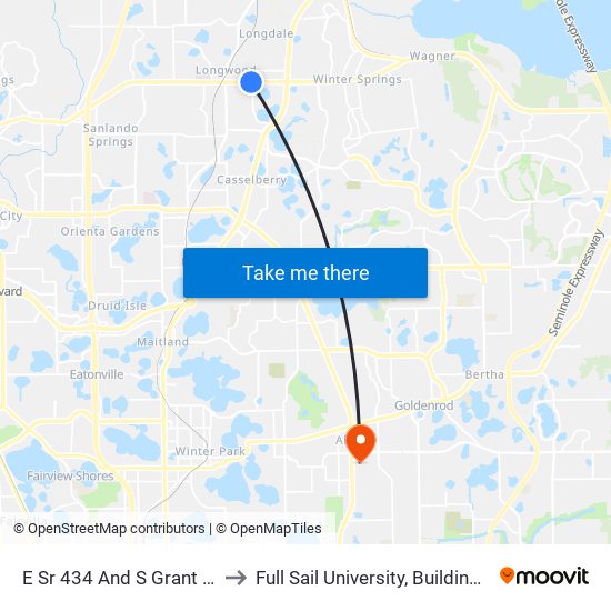 E Sr 434 And S Grant St to Full Sail University, Building 3 map