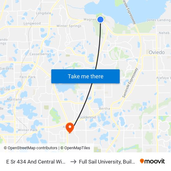 E Sr 434 And Central Winds Dr to Full Sail University, Building 3 map