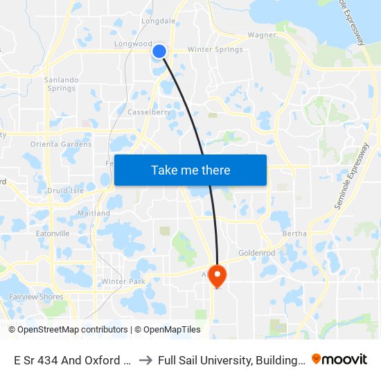 E Sr 434 And Oxford St to Full Sail University, Building 3 map