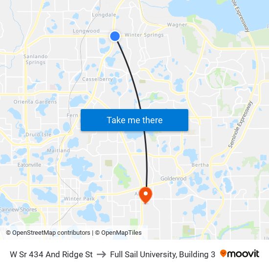 W Sr 434 And Ridge St to Full Sail University, Building 3 map