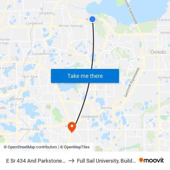 E Sr 434 And Parkstone Blvd to Full Sail University, Building 3 map