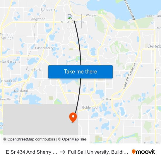 E Sr 434 And Sherry Ave to Full Sail University, Building 3 map