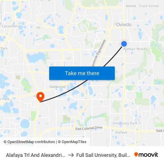 Alafaya Trl And Alexandria Blvd to Full Sail University, Building 3 map