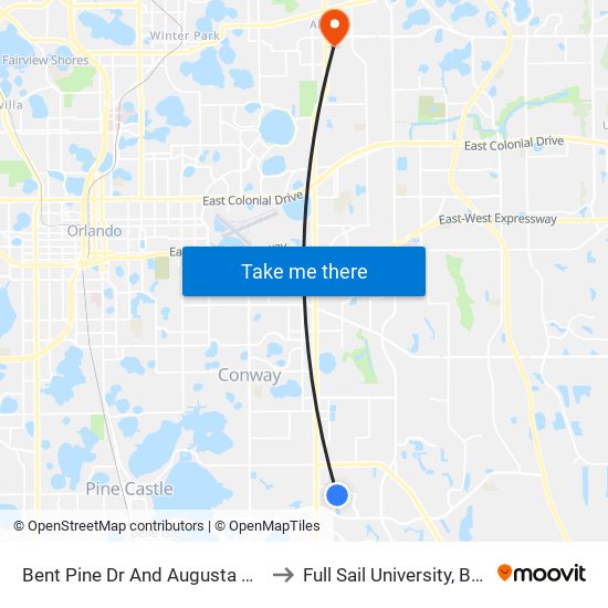 Bent Pine Dr And Augusta National Dr to Full Sail University, Building 3 map