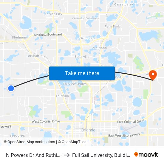 N Powers Dr And Ruthie Dr to Full Sail University, Building 3 map