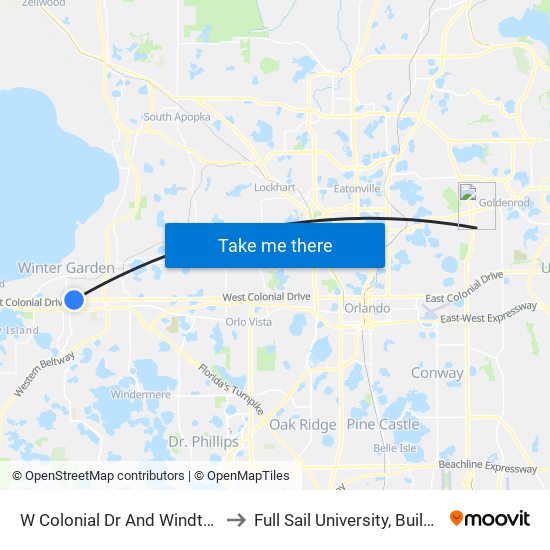 W Colonial Dr And Windtree Ln to Full Sail University, Building 3 map