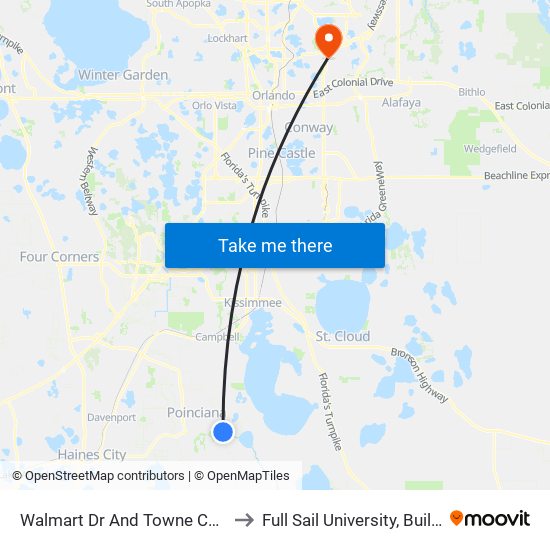 Walmart Dr And Towne Center Dr to Full Sail University, Building 3 map