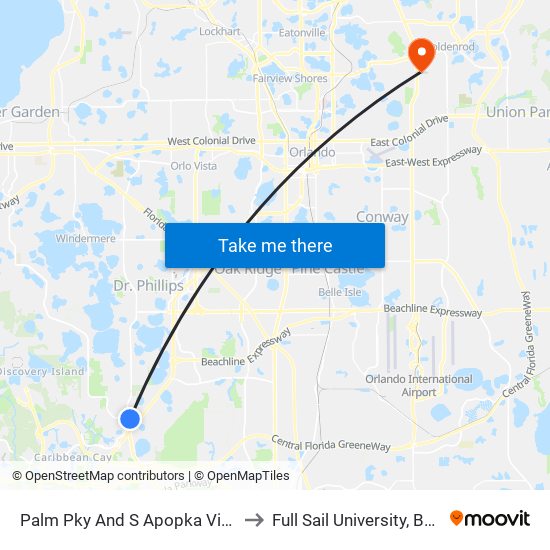 Palm Pky And S Apopka Vineland Rd to Full Sail University, Building 3 map