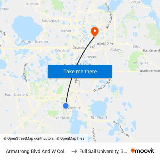 Armstrong Blvd And W Columbia Ave to Full Sail University, Building 3 map