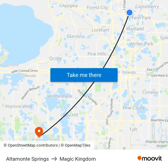 Altamonte Springs to Magic Kingdom map