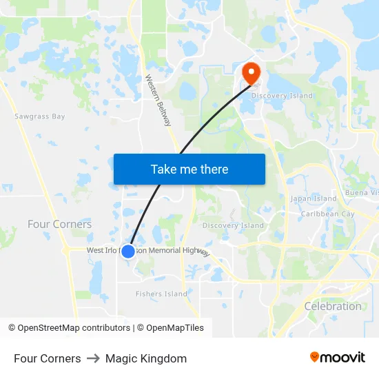 Four Corners to Magic Kingdom map