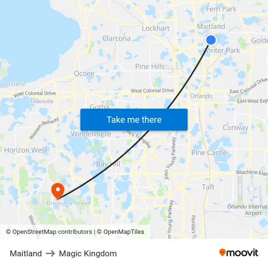 Maitland to Magic Kingdom map