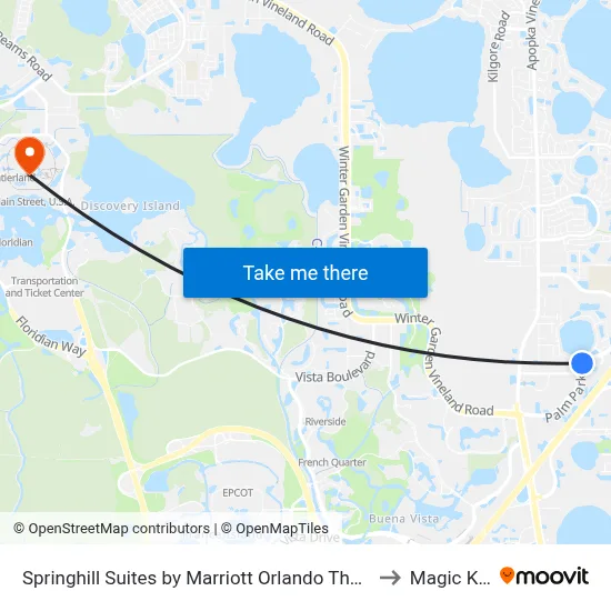 Springhill Suites by Marriott Orlando Theme Parks Lake Buena Vista to Magic Kingdom map