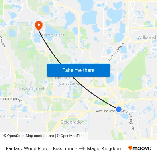 Fantasy World Resort Kissimmee to Magic Kingdom map
