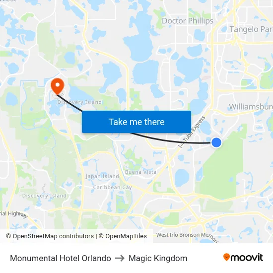 Monumental Hotel Orlando to Magic Kingdom map