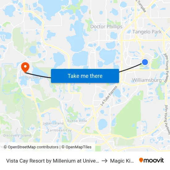 Vista Cay Resort by Millenium at Universal Blvd Orlando to Magic Kingdom map