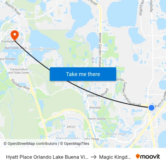 Hyatt Place Orlando Lake Buena Vista to Magic Kingdom map