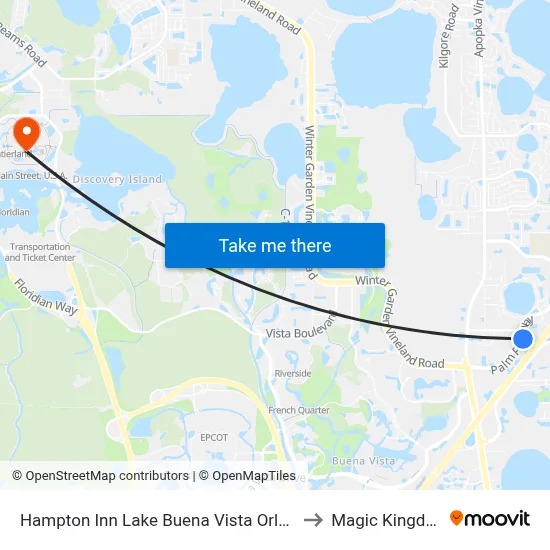Hampton Inn Lake Buena Vista Orlando to Magic Kingdom map