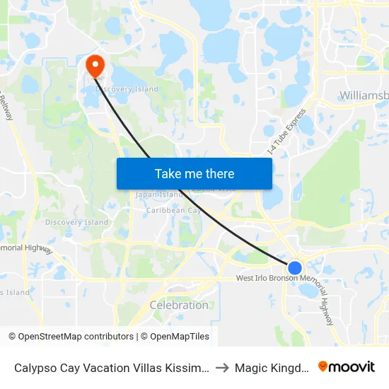 Calypso Cay Vacation Villas Kissimmee to Magic Kingdom map