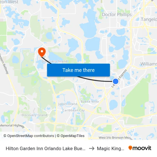 Hilton Garden Inn Orlando Lake Buena Vista to Magic Kingdom map