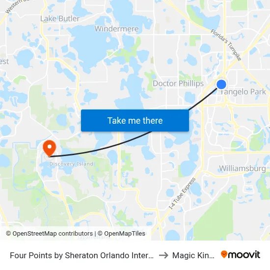 Four Points by Sheraton Orlando International Drive to Magic Kingdom map