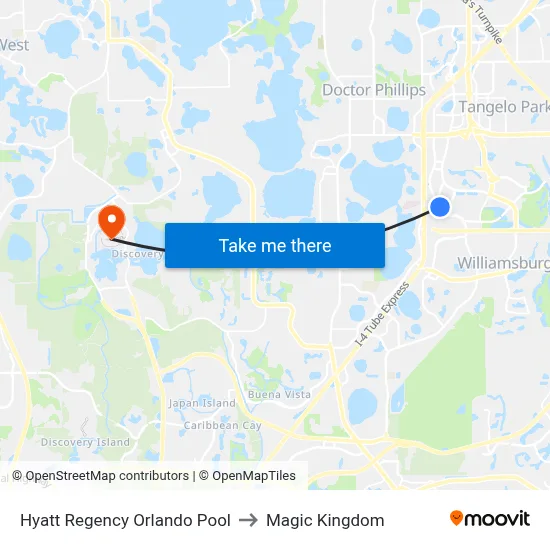 Hyatt Regency Orlando Pool to Magic Kingdom map