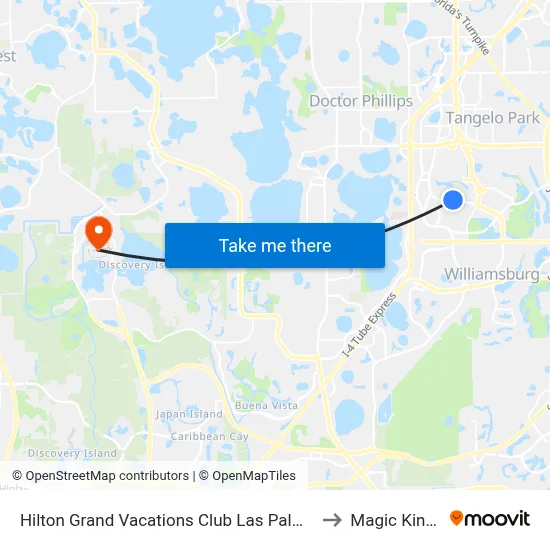 Hilton Grand Vacations Club Las Palmeras Orlando to Magic Kingdom map