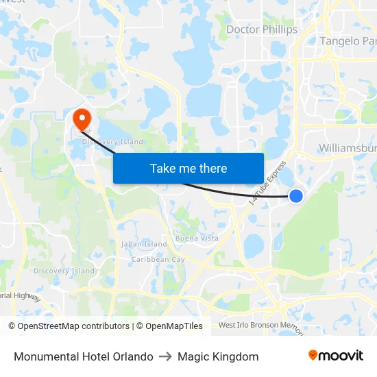 Monumental Hotel Orlando to Magic Kingdom map