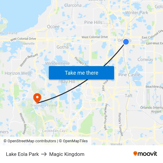 Lake Eola Park to Magic Kingdom map