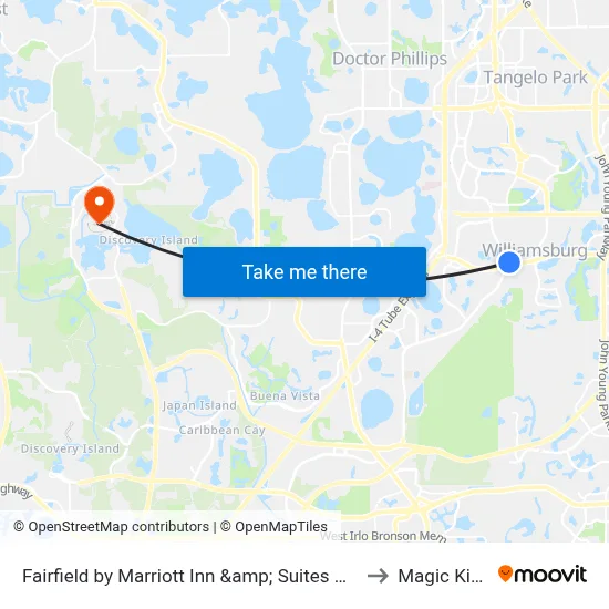Fairfield by Marriott Inn &amp; Suites Orlando at SeaWorld to Magic Kingdom map