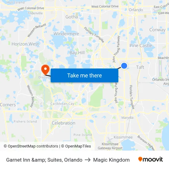 Garnet Inn &amp; Suites, Orlando to Magic Kingdom map