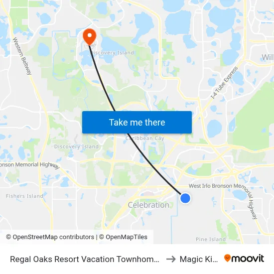Regal Oaks Resort Vacation Townhomes by IDILIQ, Orlando to Magic Kingdom map