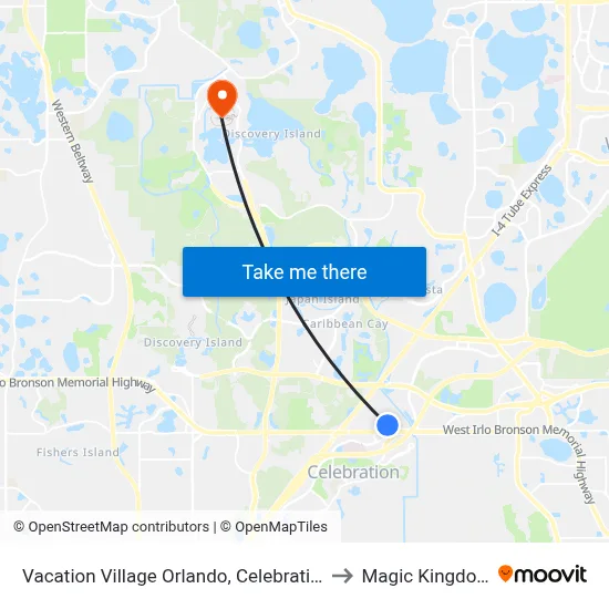 Vacation Village Orlando, Celebration to Magic Kingdom map