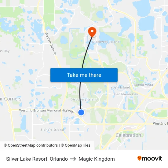 Silver Lake Resort, Orlando to Magic Kingdom map