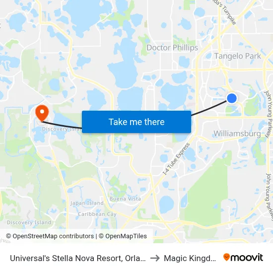 Universal's Stella Nova Resort, Orlando to Magic Kingdom map