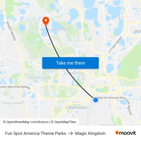 Fun Spot America Theme Parks to Magic Kingdom map