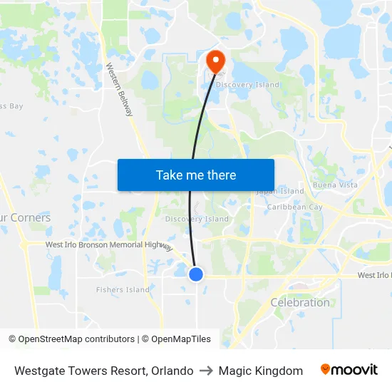 Westgate Towers Resort, Orlando to Magic Kingdom map