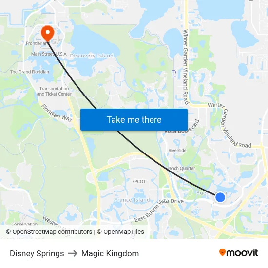 Disney Springs to Magic Kingdom map