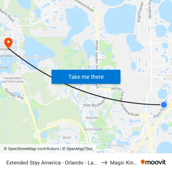 Extended Stay America - Orlando - Lake Buena Vista to Magic Kingdom map
