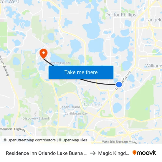 Residence Inn Orlando Lake Buena Vista to Magic Kingdom map