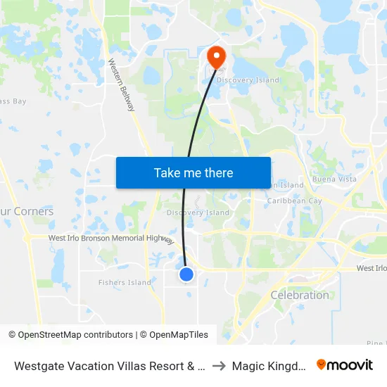 Westgate Vacation Villas Resort & Spa to Magic Kingdom map