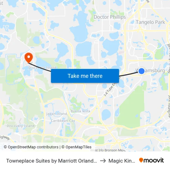 Towneplace Suites by Marriott Orlando at Seaworld to Magic Kingdom map