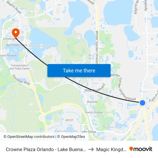 Crowne Plaza Orlando - Lake Buena Vista to Magic Kingdom map