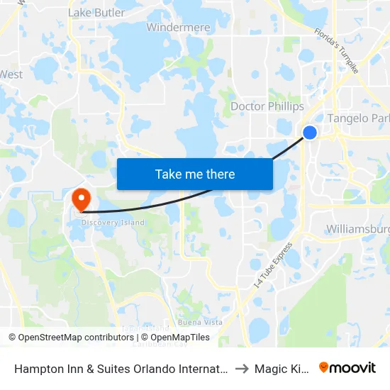 Hampton Inn & Suites Orlando International Drive North Fl to Magic Kingdom map
