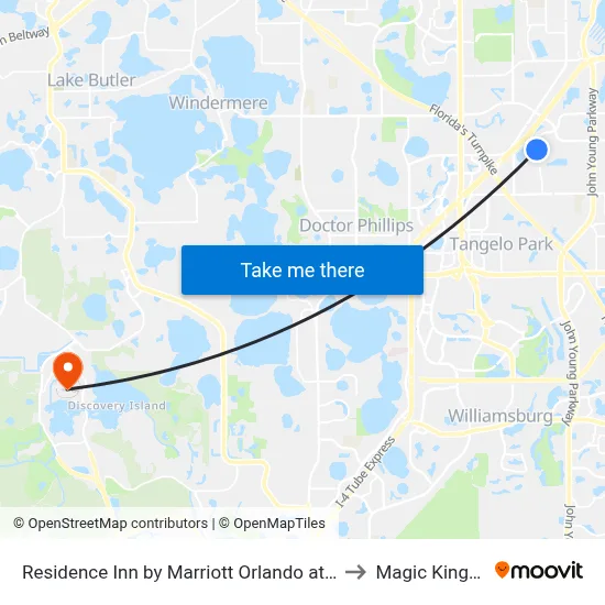 Residence Inn by Marriott Orlando at Millenia to Magic Kingdom map